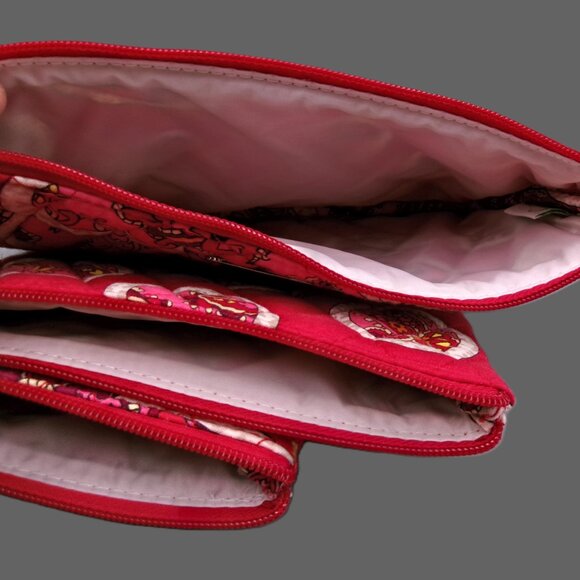 Vera Bradley Lined Trio Cosmetic Makeup Bag Set of 3 in Rosy Posies Fabric - Picture 4 of 6